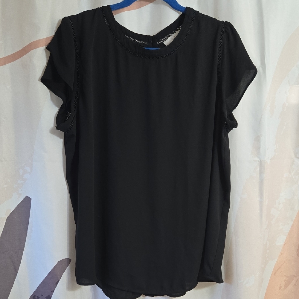 LOFT Black Cap Sleeve Relaxed Blouse